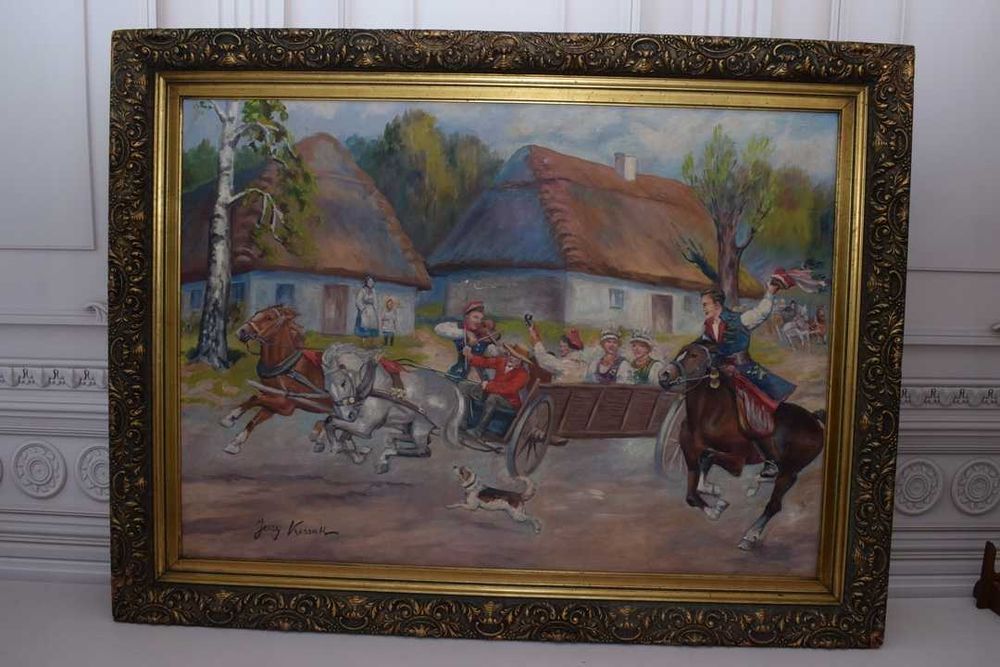 Jerzy Kossak - Wesele Krakowskie - Polski Stary Obraz Olejny