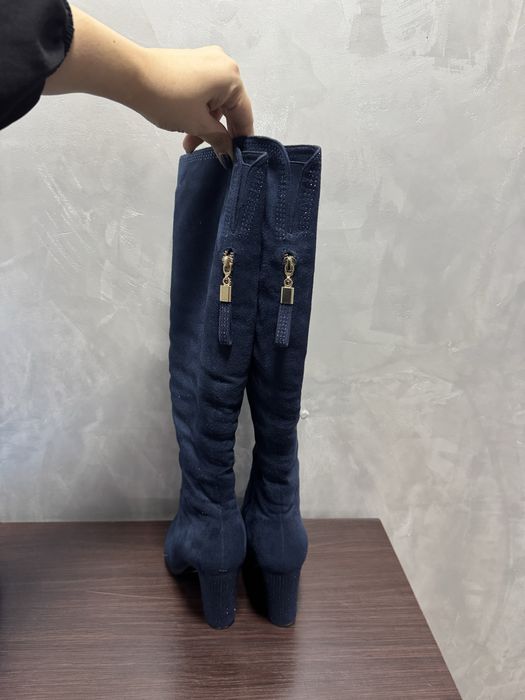 Зимові теплі чоботи 38.5рр. Ботфорди замшеві