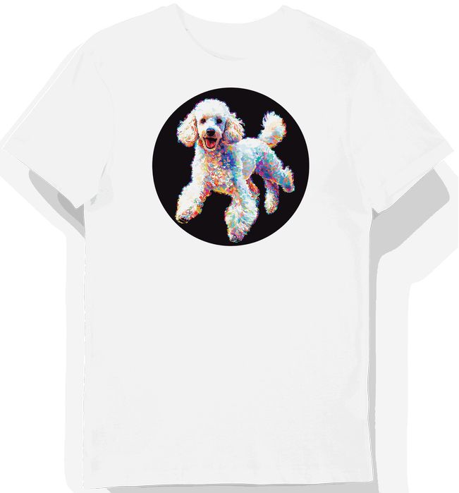 Koszulka męska biała z motywem białego pudla w ruchu L