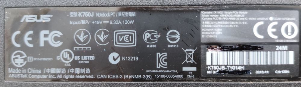 Teclado portátil Display Ecrã ASUS k750J