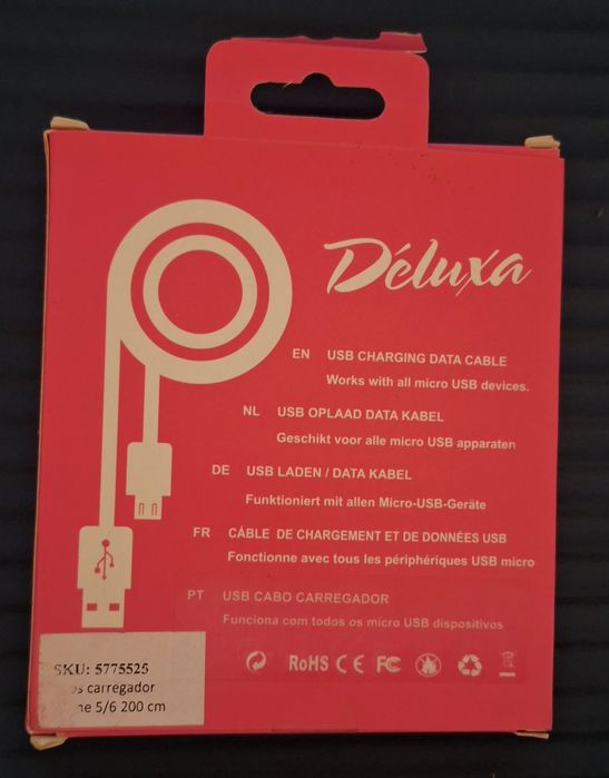 Cabos Carregador Micro USB Déluxa 200cm