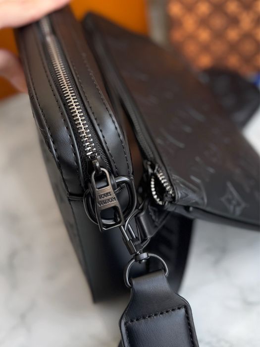 Мужская сумка черная луи витон трио Louis Vuitton Trio кожаная lv