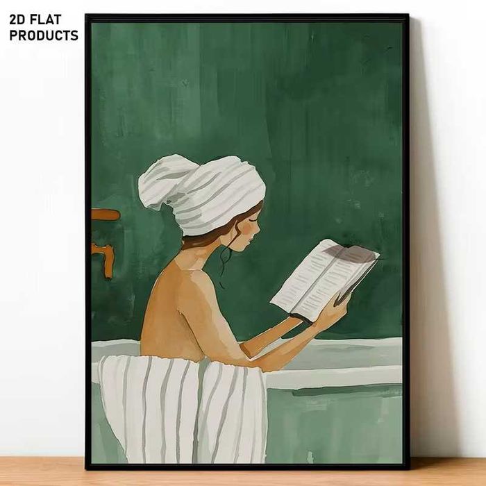 Kobieta czytająca w wannie na płótnie -