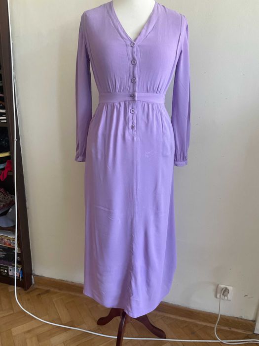 Liliowa sukienka z wiskozy, francuski Vintage.