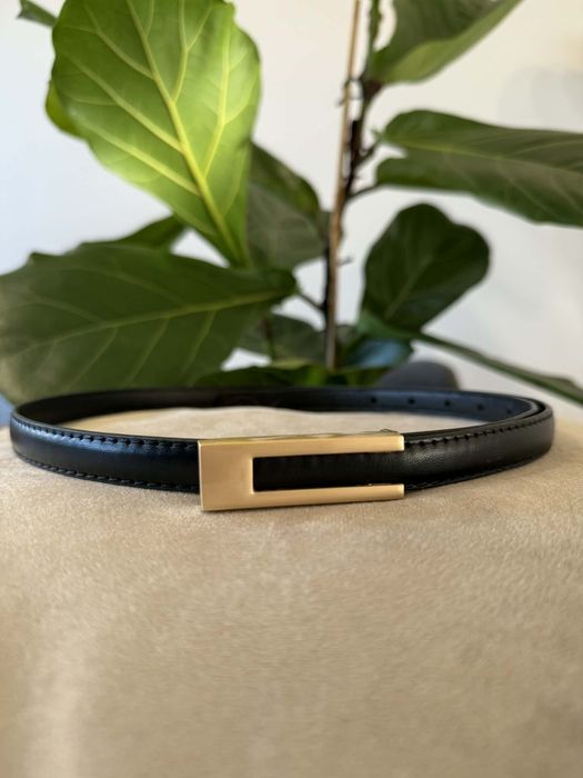 Pasek regulowany czarny, złota klamra, viral,  klasyczny,  vintage,