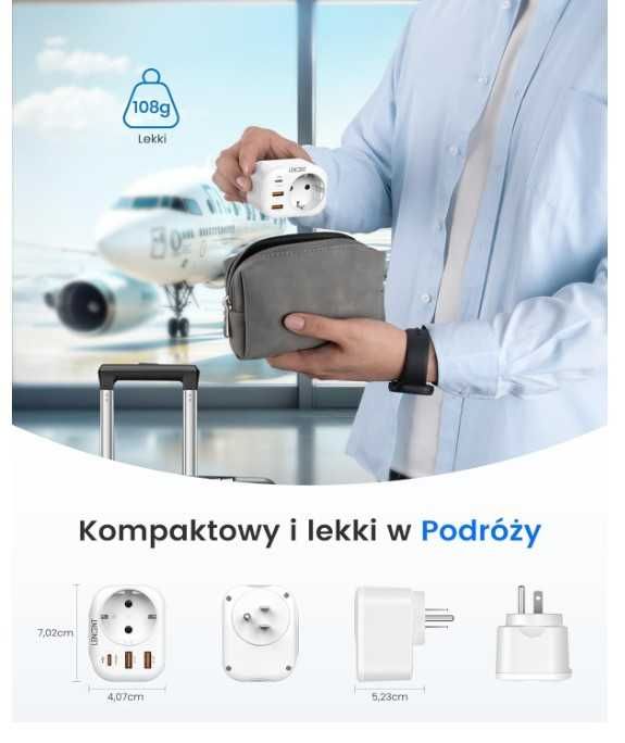 Zestaw 2 adapterów podróżnych USA na EU 4 w 1 QuickCharge LENCENT