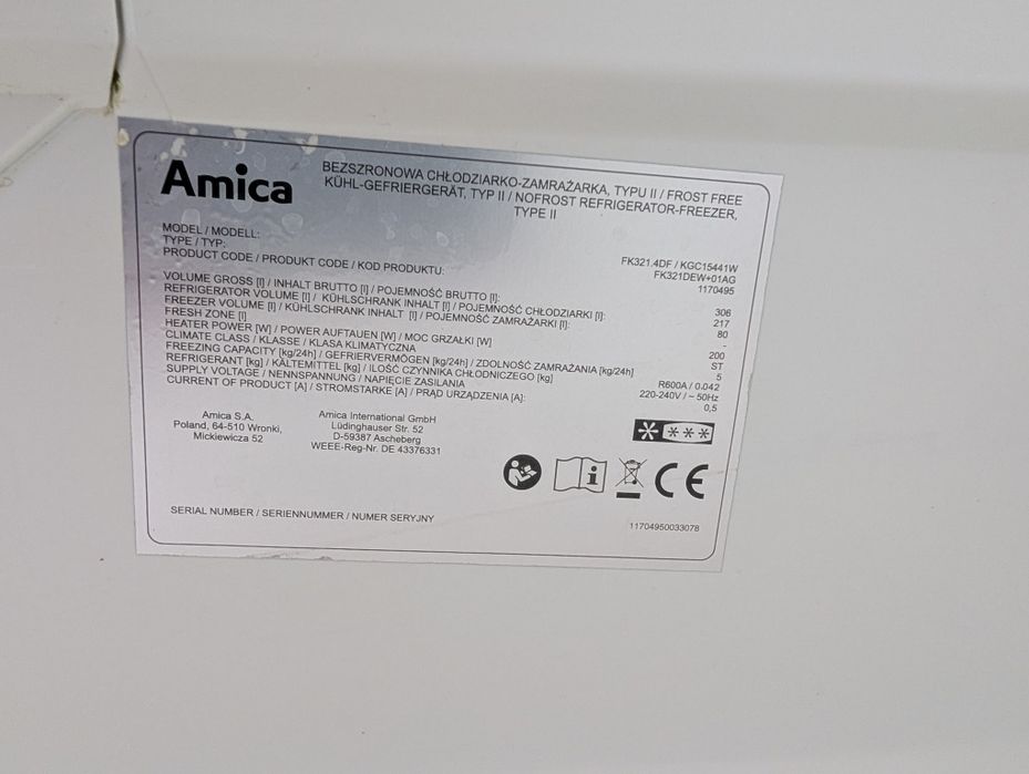 Холодильник Amica 60/60/185 NoFrost