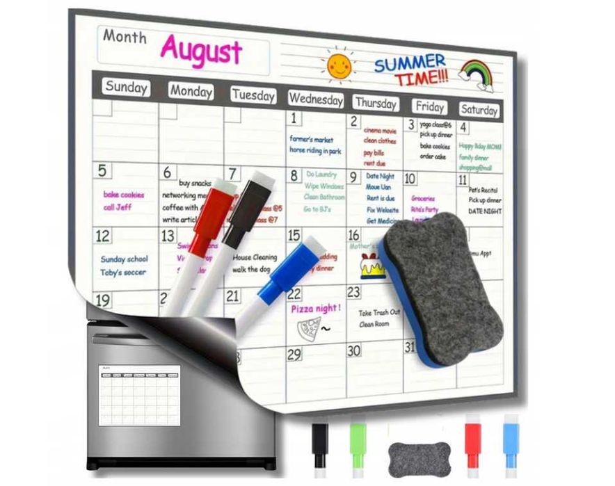 Tablica magnetyczna + kalendarz na lodówkę + markery Zestaw