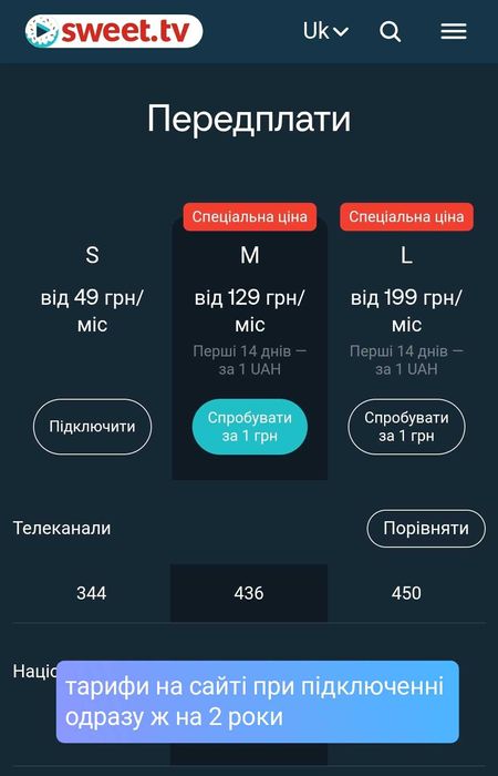 Sweet tv промокоды M, L на 1,3,6 мес