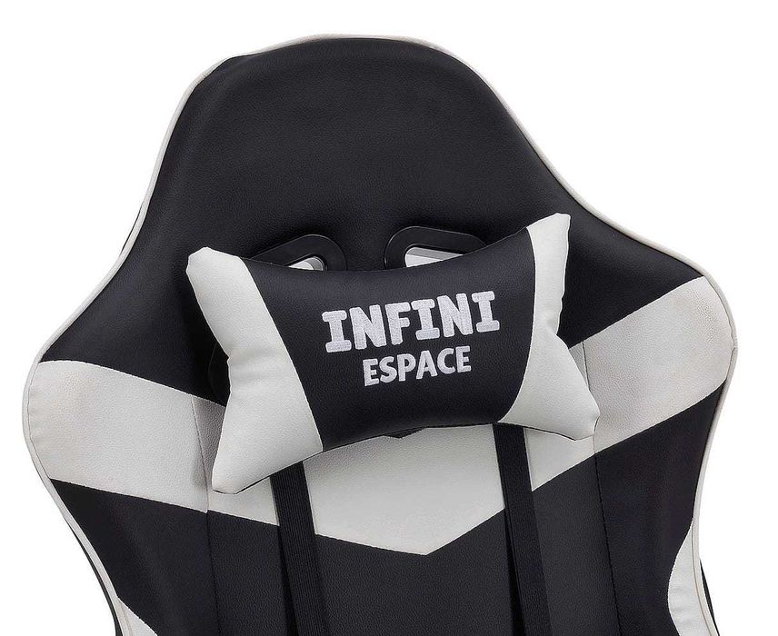 Fotel Gamingowy Espace Black/White - Idealny dla gracza, z podnóżkiem