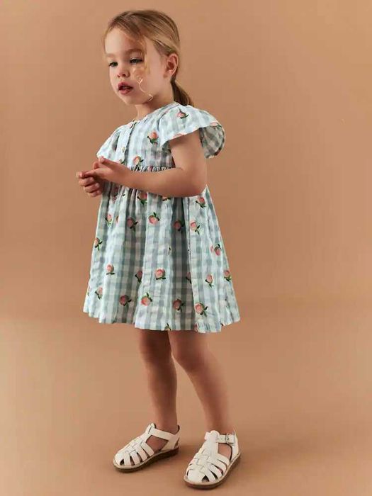 Сукня Next у клітинку з персиками, 12-18 міс, 86 см