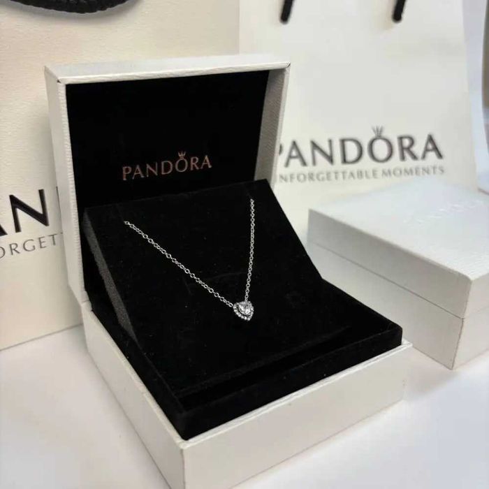 Серебренное ожерелье "Белое Сердце" Пандора / Цепочка Pandora / Подвеска Пандора "Белое Сердце"