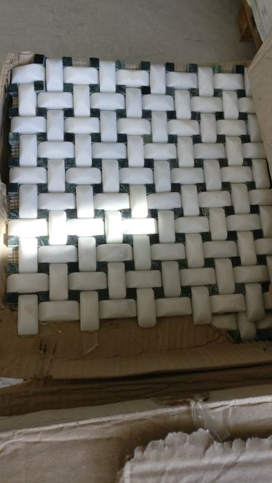 Мозаика мраморная 3D (белая с черным)  White/Taiwan Green 3D