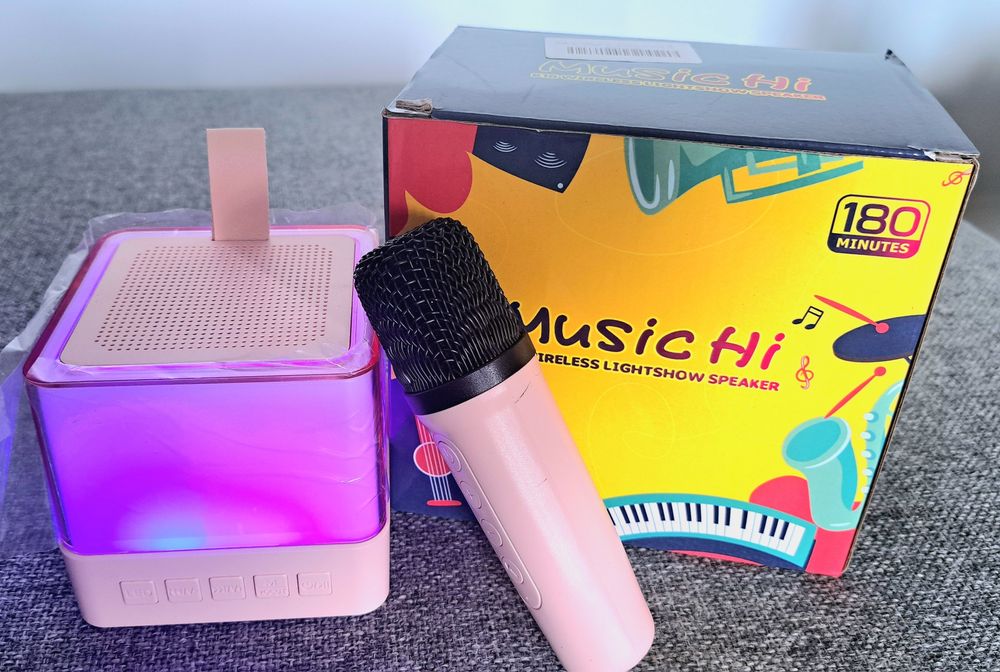 Głośnik Bluetooth + mikrofon zestaw karaoke + efekty LED na prezent