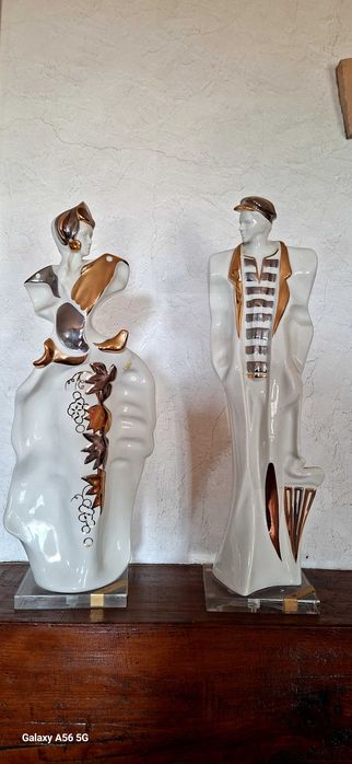 Par de esculturas decorativas em cerâmica Art Déco