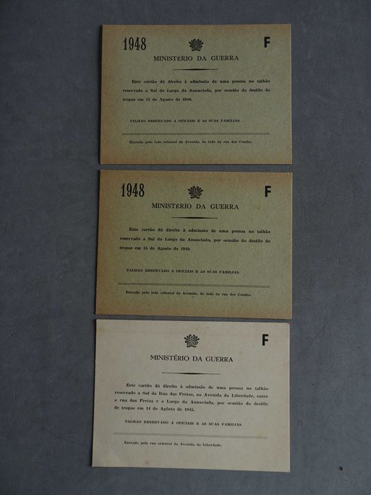 Antigos cartões Ministério da Guerra