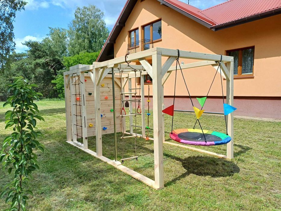 Drewniany duży Plac zabaw Małpi Gaj „JAŚ”  -  wspinaczki  -  huśtawka  - wieża  /  domek - DOSTAWA CAŁY KRAJ