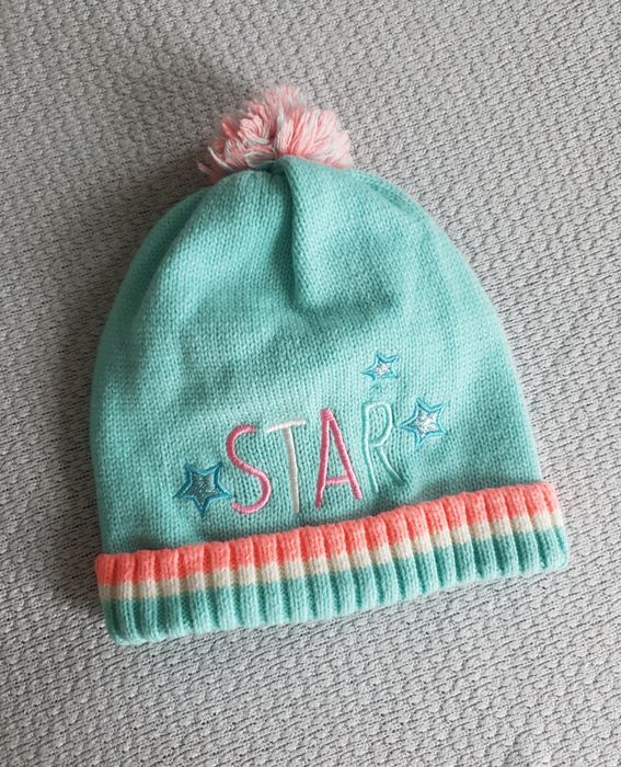 Czapka zimowa ciepła z polarem 58 cool club smyk pompon turkusowa star