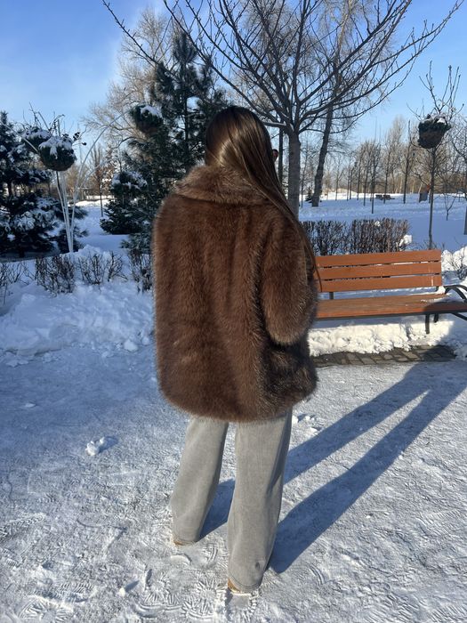 Еко шубка під соболя шоколадна анлійський комір