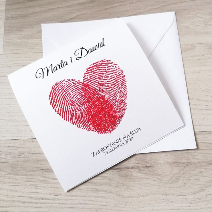 Zaproszenia ślubne z odciskami palców serce