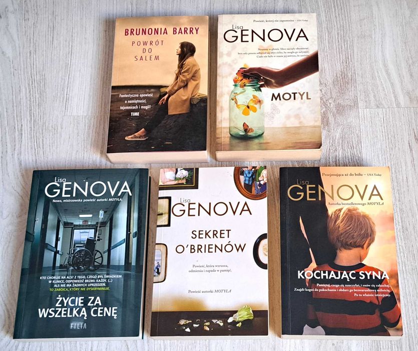 5x Lisa Genova Życie za wszelką cenę UNIKAT + Motyl + Kochając syna + Sekret O'Brienów + Brunonia Barry Powrót do Salem