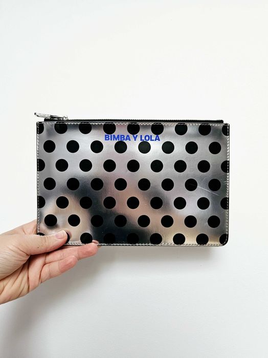 BIMBA Y LOLA Srebrna kopertówka saszetka w kropki