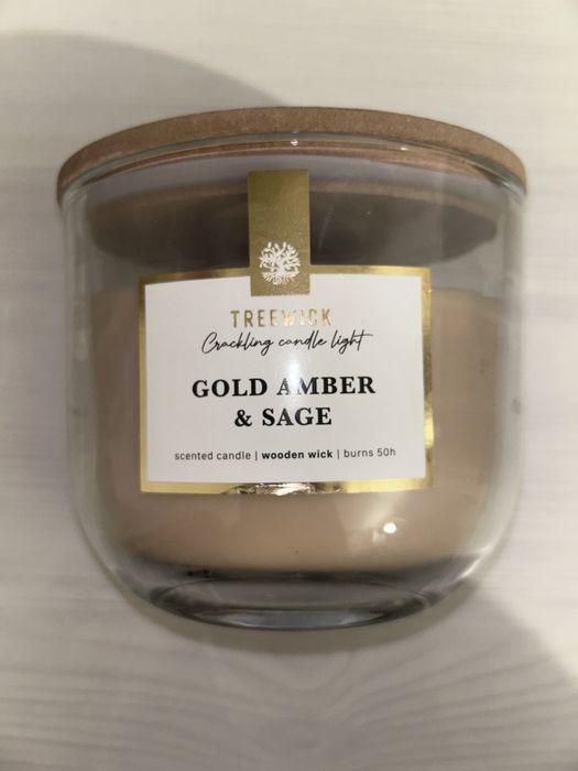 Ароматична свічка Treewick Gold Amber & Sage з дерев'яним ґнотом
