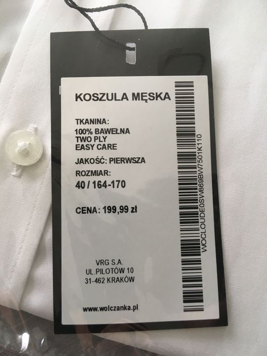 Biała, męska koszula "Wólczanka" - roz. 40