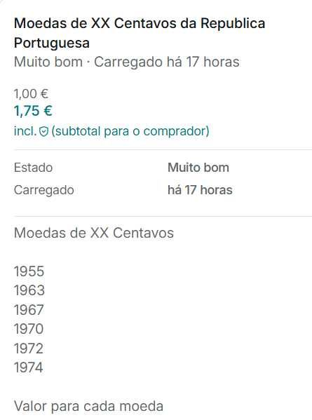 Moedas de XX Centavos da Republica Portuguesa