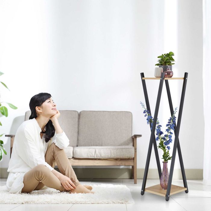 Stojak na kwiaty XL z 2 poziomami brązowy Relaxdays