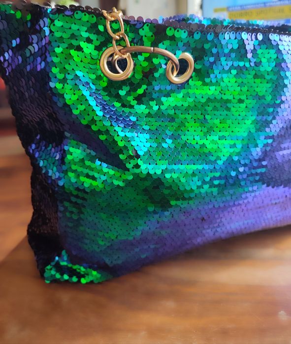 Cekinowa  torba zielono niebieska