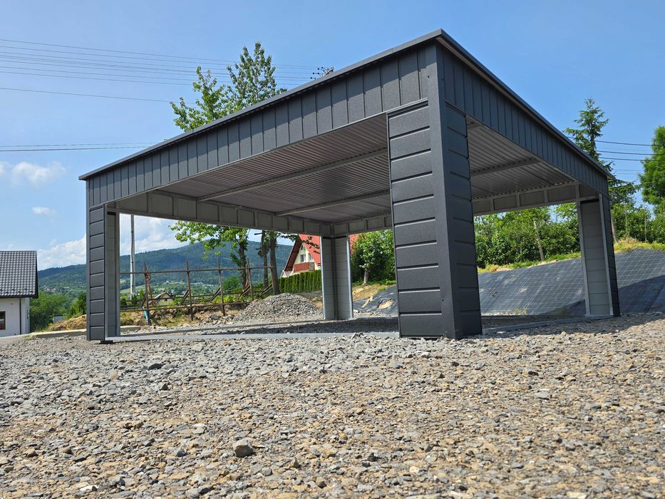 Wiata Śmietnikowa z Paneli HIT GRAFIT + ZŁOTY DĄB Każdy Wymiar