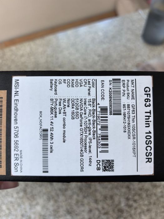 Vendo portátil gaming MSI GF63 Thin em excelente estado, muito bem estimado e totalmente funcional.