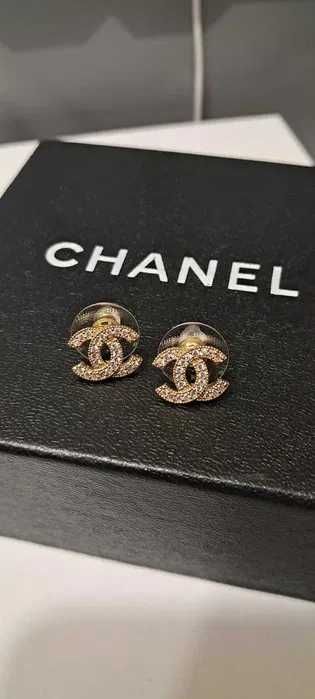 kolczyki złote próba 585 chanel oryginalne nowe do uszu błyszczące