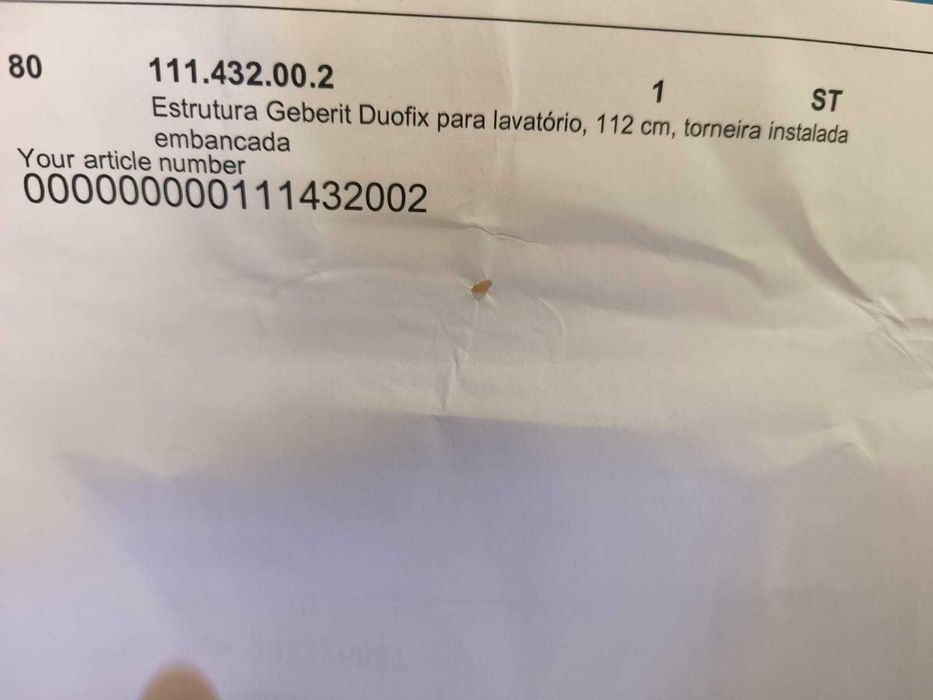 Estrutura "Geberit" para Lavatório Suspenso – Nova em Caixa