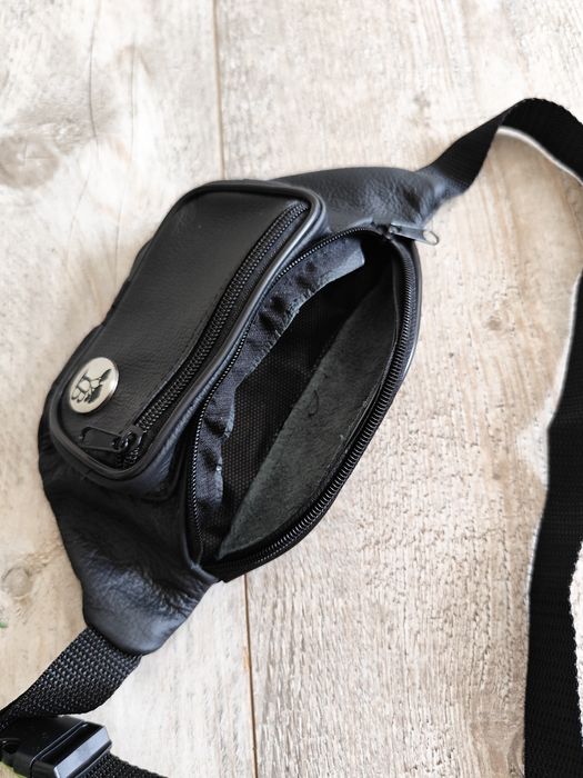 Nowa skórzana czarna nerka biodrówka saszetka prezent męska ze skóry