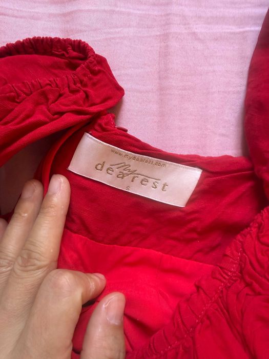 Vestido My Dearest Vermelho Framboesa Novo Tamanho S My Dearest Raspberry Red Off-Shoulder Linen Blend Dress
