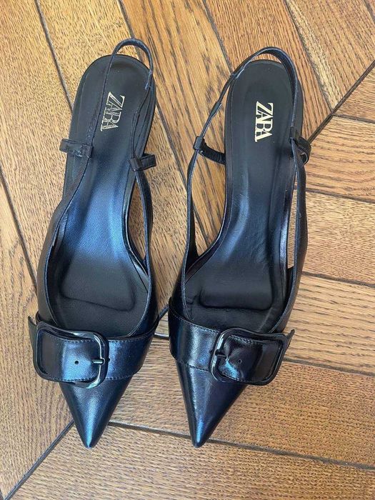 Туфлі Zara слінгбеки kitten heel шкіряні