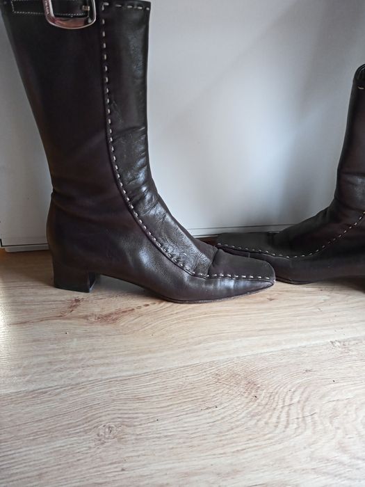 Prada botki buty 37 oryginał brązowe retro skòra naturalna