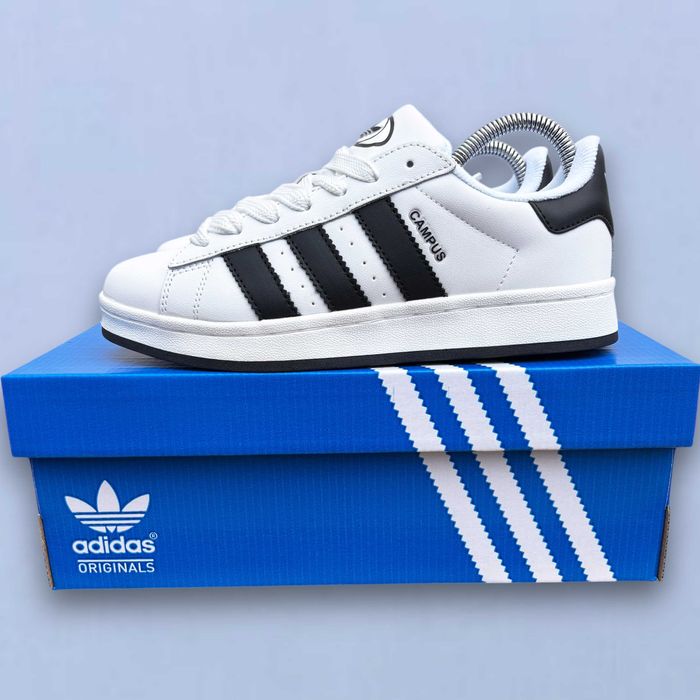 (2333) Кросівки кеди Adidas Campus білий з чорними полосами (37-41)