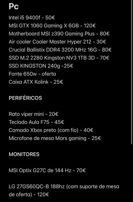 PC GAMING/ PEÇAS *Ler descrição*