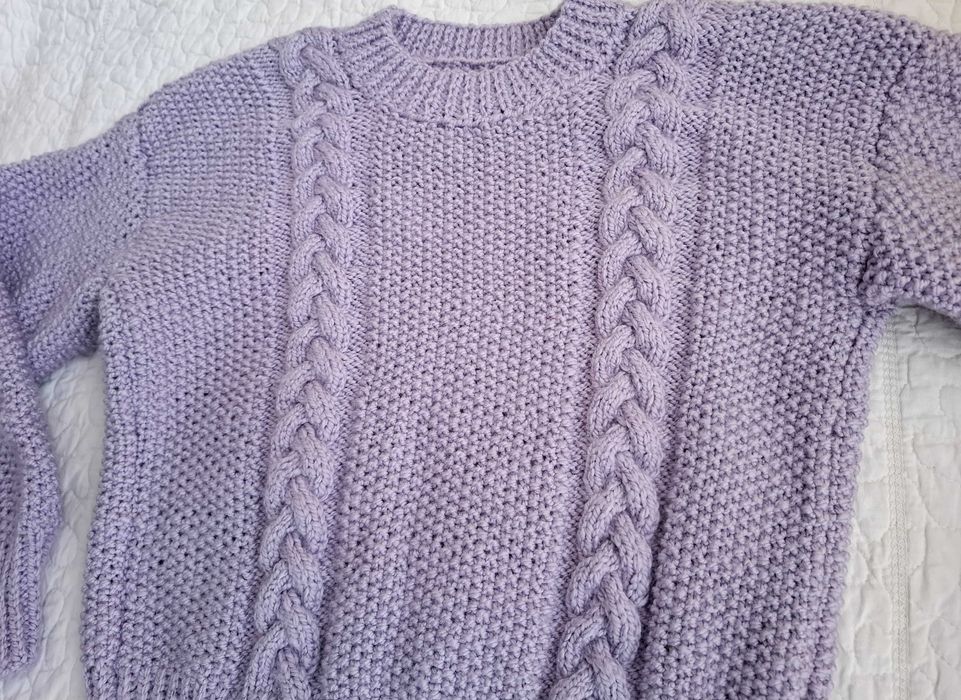 Sweter dla dziewczynki handmade lila dziany 116 cm