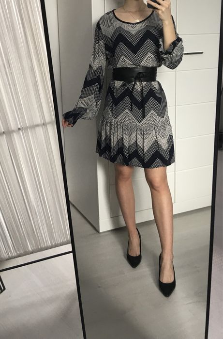 Biało granatowa bawełniana sukienka xs/ oversize