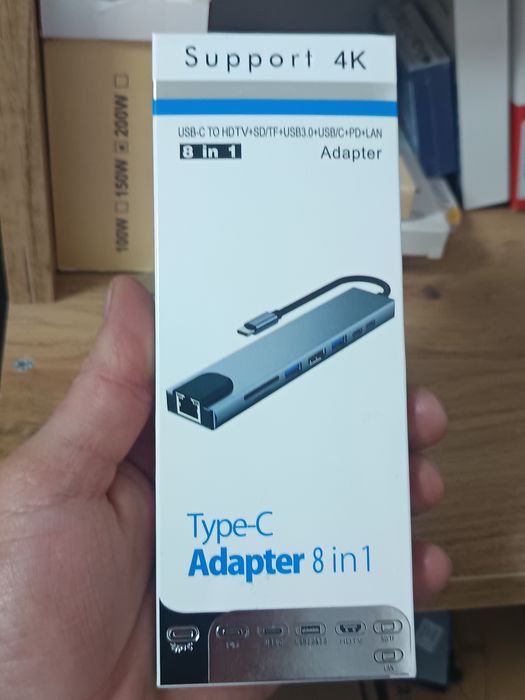 Hub adapter rozdzielacz Usb C 8w1 Lan 4K aluminiowy
