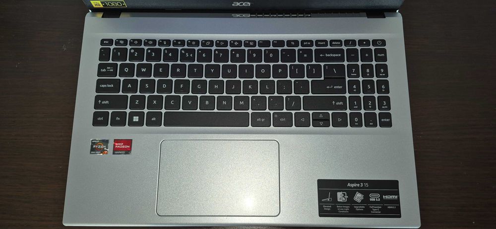 Acer 15,6FHD IPS Ryzen 7-5700U 16X4,3GHz 16GB RAM 512SSD Win 11 64 bit PL