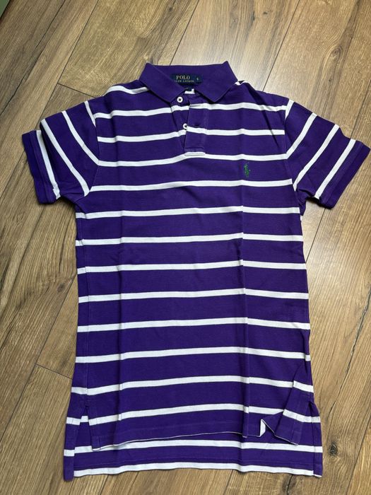 Koszulka polo Ralph Lauren roz. S fioletowo białe paski
