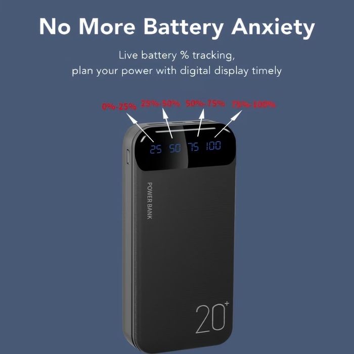 Портативный павербанк / Power Bank / Мобильная Батарея / Большой емкости / LED дисплей / 20000mAh / 5V2.1A /  USB-зарядка для андроида и айфона