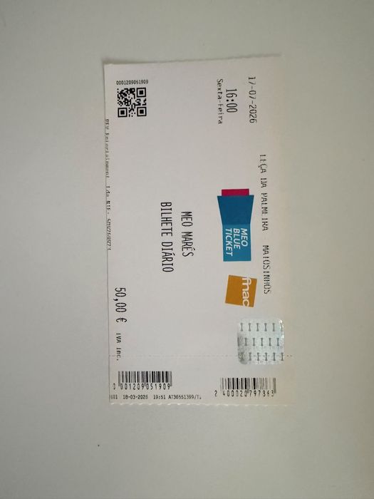 Vendo bilhete meo mares - 17 de julho