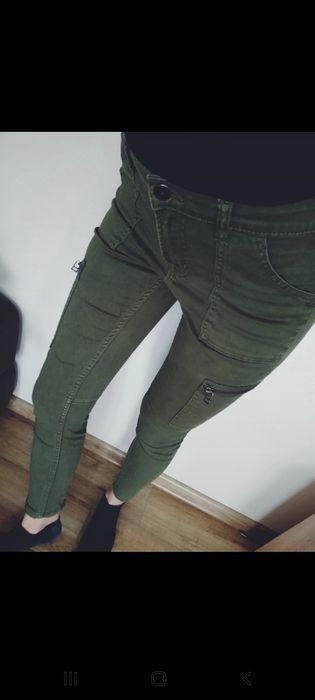 Damskie spodnie z kieszonkami 36 khaki h&m