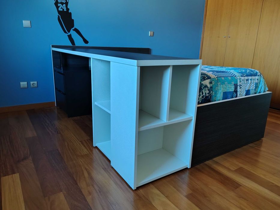 Conjunto 2 Camas Secretária, Arrumação e Colchões (Quarto Completo)